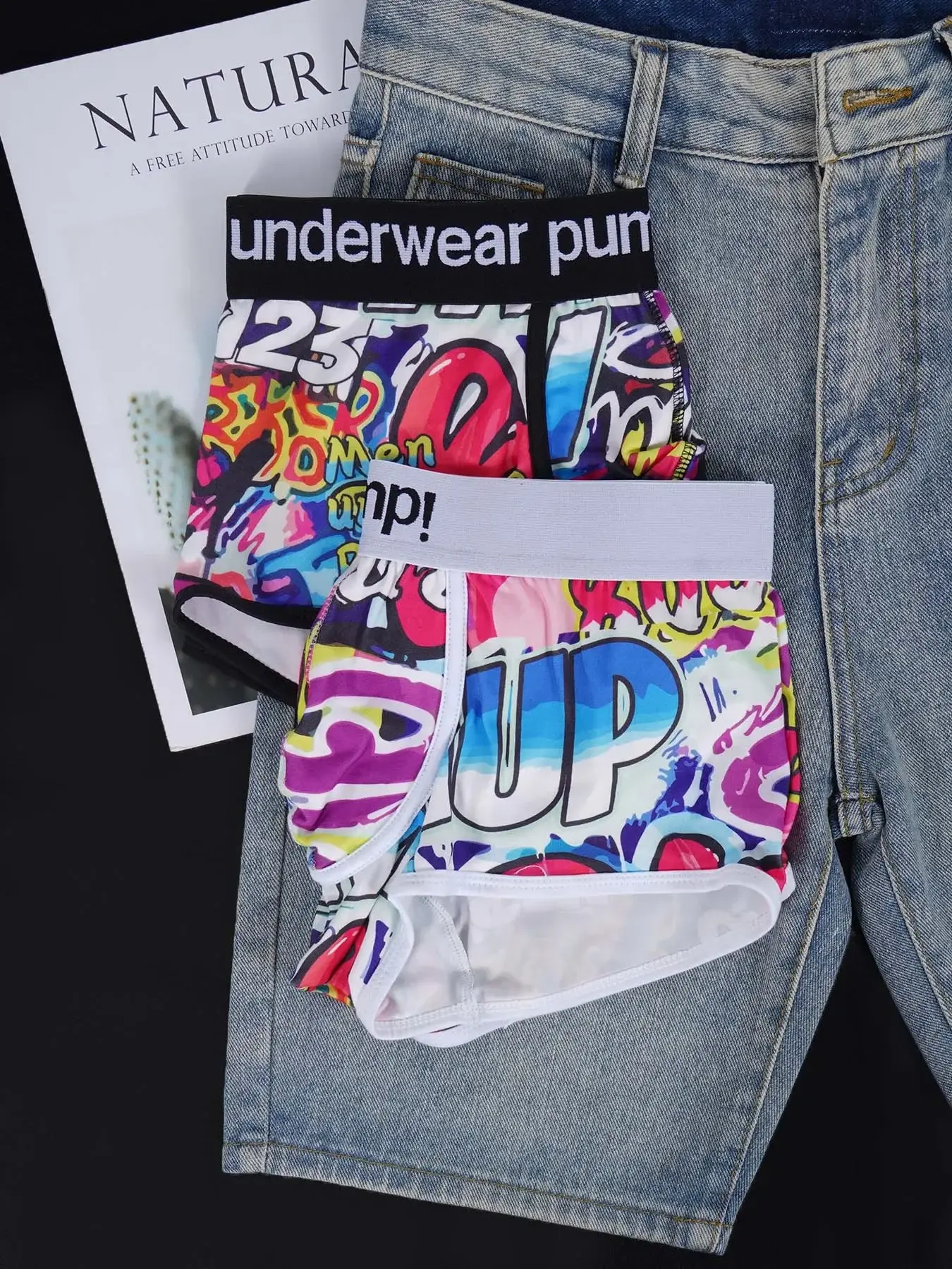 1- 4PCS Men's Cotton Nylon Blend Boxer Briefs All-Over Graffiti Print Wide Elastic Waistband Non-Tight Fashion Sport Underwear