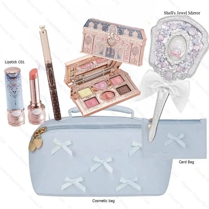 Makeup Flower Knows Set Shell Pearl Series Six Color Eyeshadow Palette Ανάγλυφο Blusher Shine Κιτ κραγιόν με τσάντα όλα μέσα