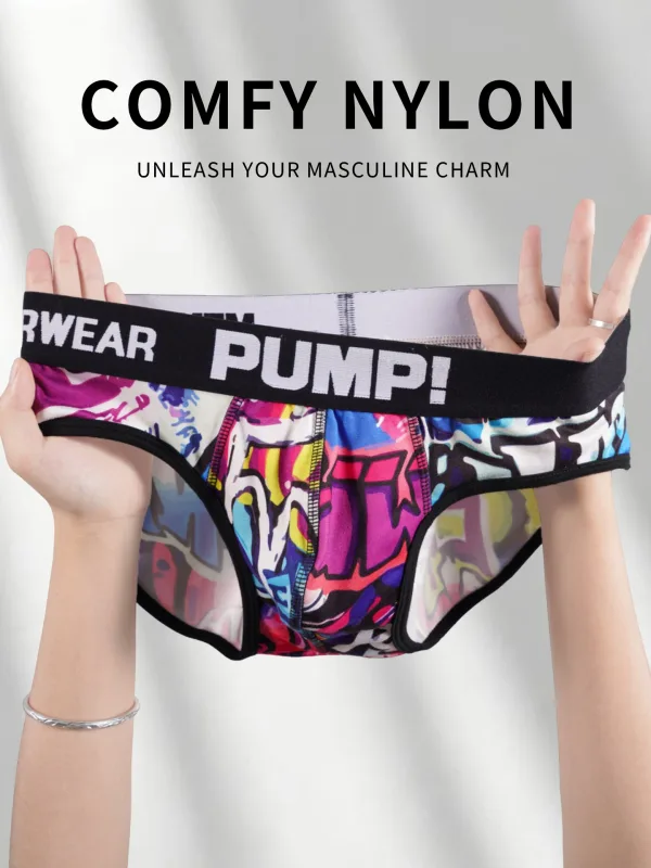 Men’s Graffiti Print Triangle Underwear Elastic Waistband Ice Silk Breathable Underwear 3256811822635074