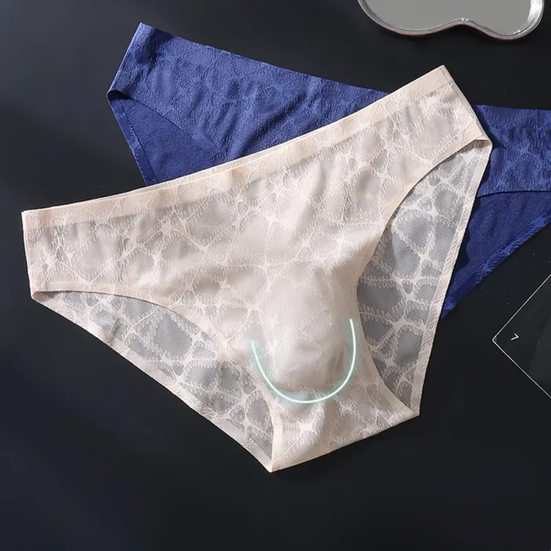 Letter Lace Transparent Men's Underwear Thin Mesh Hollow Out Sexy Male Briefs Medium Low Waist Sexy Triangle Shorts