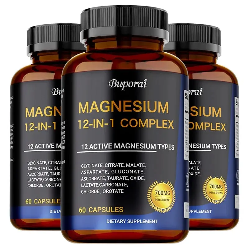 Magnesium Complex Capsules - Support Muscle Bone Heart Health Improve Sleep Stress & Anxiety Relief - Dietary Supplement