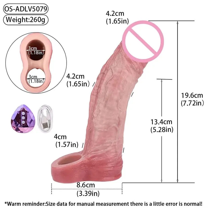 Consolador hueco realista con Control inalámbrico, funda de silicona suave para pene, condón, potenciador de pene masculino, retardante de eyaculación, Juguetes sexuales