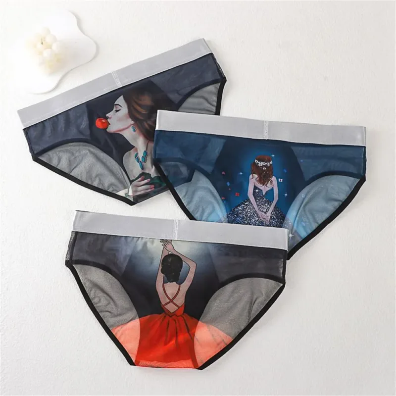 Novelty Cartoon Mesh Briefs Men Underwear NEW 2026 Male U Convex Pouch Underpants Plus Size XL-4XL