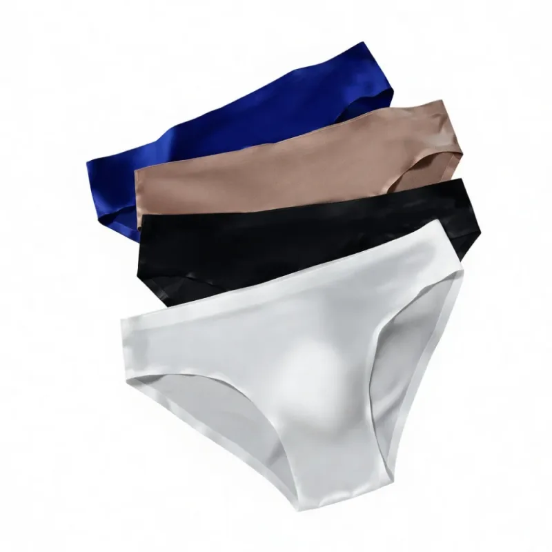 Mens Seamless Briefs Ice Silk Underwear 3D Pouch Breathable Quick Dry Elastic Low Waist Soft Solid Color Men Underpants