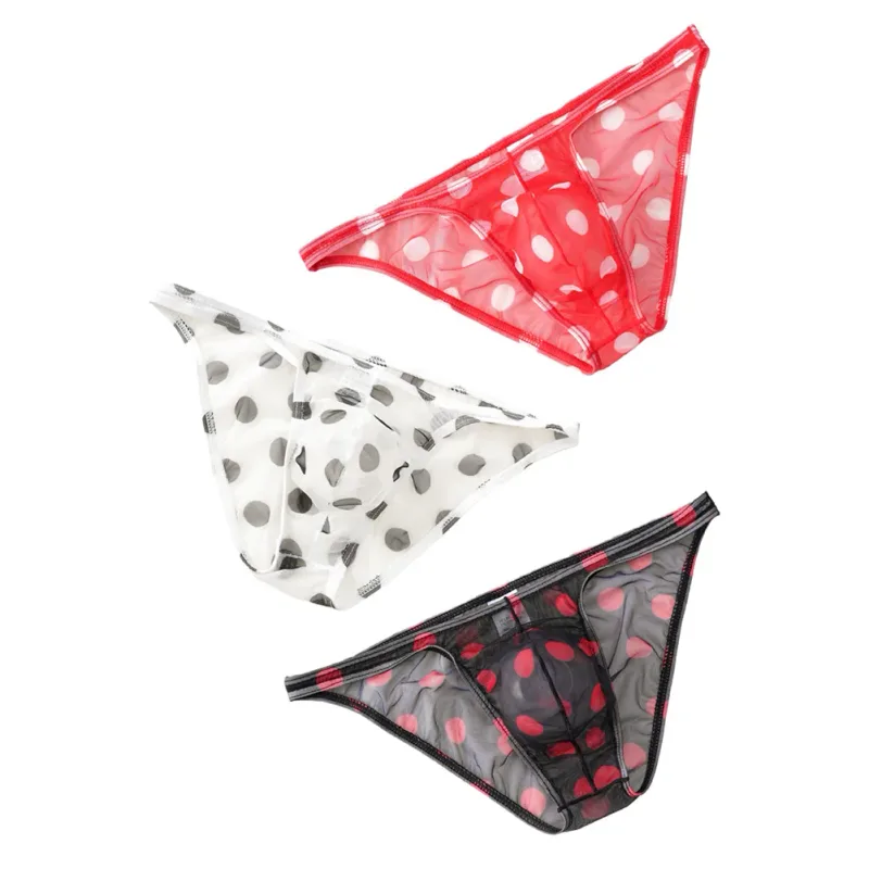 1pc Men Sexy Mesh Sheer Underwear Printed Brief Breathable Low Rise U Shape Pouch Panties Comfortable Lingerie
