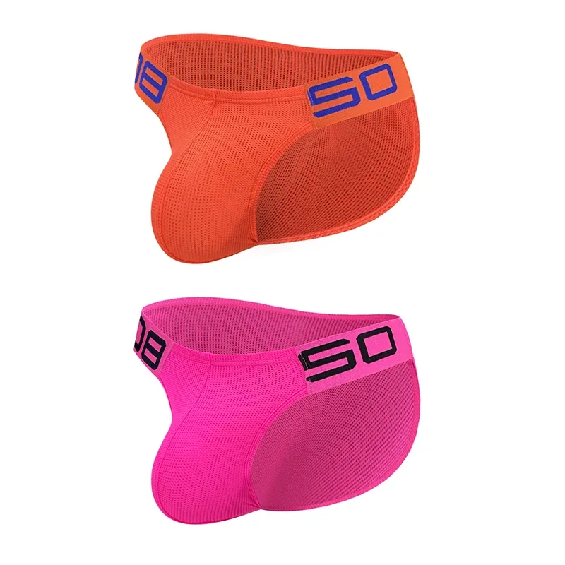 Men's Nylon Blend Mesh Breathable Briefs Horn Splice Letter Embossed Wide Elastic Waistband Fluorescent Color Sexy Underwear