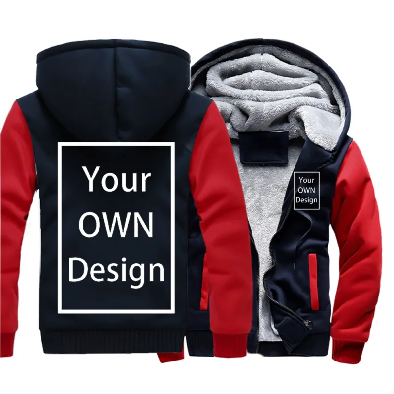 Customized Pattern Logo Diymen Zipper Pocket Coat Fashion Hoodie Casual Loose Jacket Unisex Winter Thicken Warm Clothing