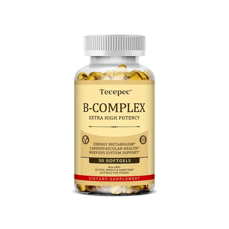 Tecepec B-Complex Vitamin Supplements (B12 B1 B2 B3 B5 B6 B9 Folic Acid & Biotin) Immune & Energy Support Softgels NON-GMO