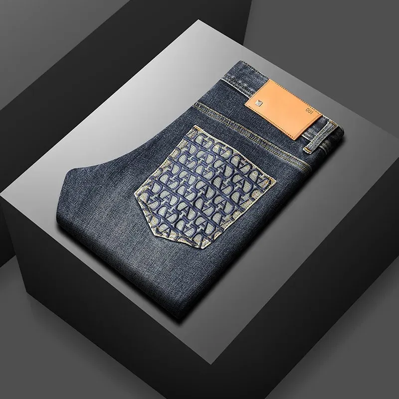 2024 New Light Luxury Jeans Ανδρικά Ανοιξιάτικα και Φθινοπωρινά Ευέλικτα High-End Casual Προσιτά Πολυτελή Μόδα Λεπτά Παντελόνια