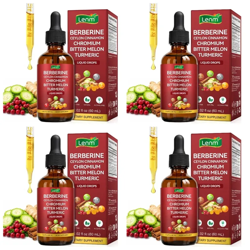 Lenm Berberine Liquid Drops with Ceylon Cinnamon Chromium Bitter Melon Turmeric for Metabolic Wellness Support 60ml 30 Servings