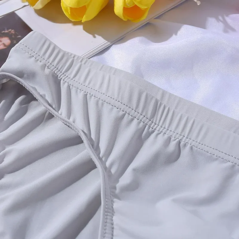 New Big Men's U Convex Underwear Ice Silk Quick Drying Briefs Summer Cool Low Waist Thin Male Underpants Plus Size