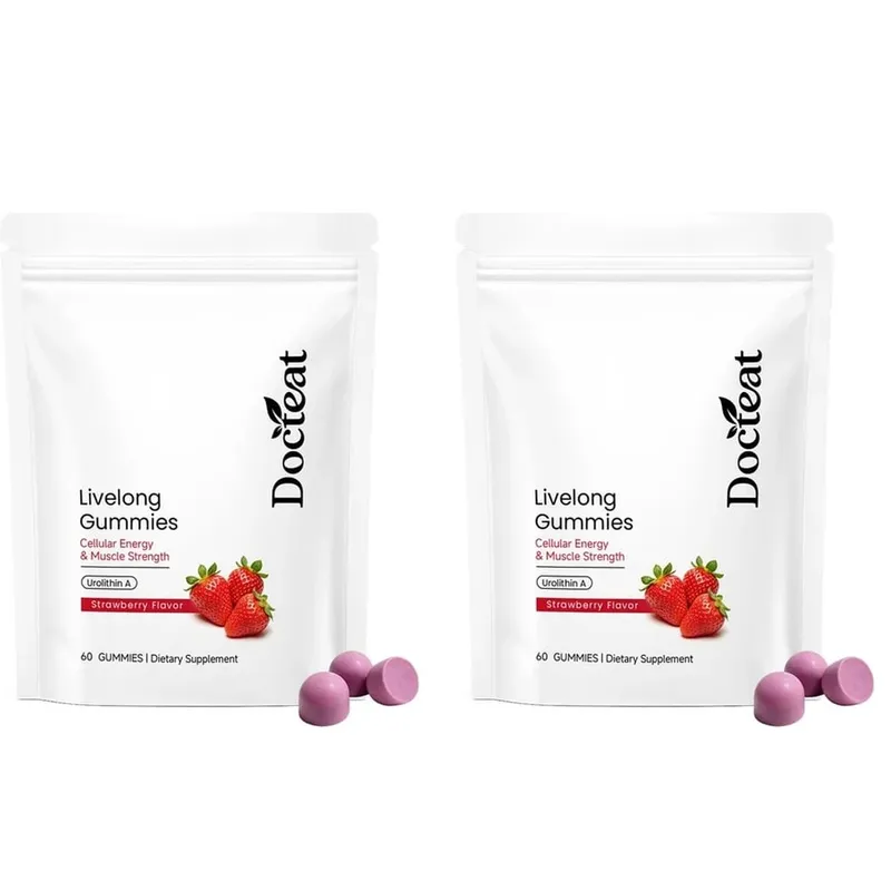 Docteat Urolithin A Gummies 500mg per Penyajian Rasa Strawberry Dukungan Kesehatan Seluler Harian 60 Gummies untuk Pria Wanita