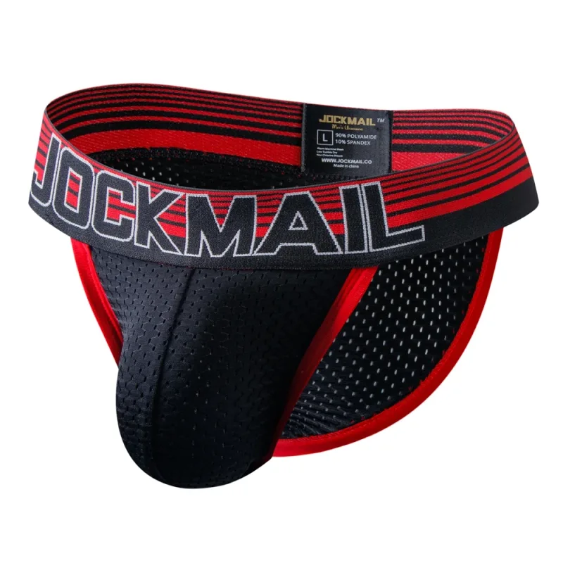 Jockmail Mans Underwear Gay Brief Nylon Mesh Sexy Low Waist Ropa Interior Hombre Letter Embroidery Sissy Panties Male Lingerie