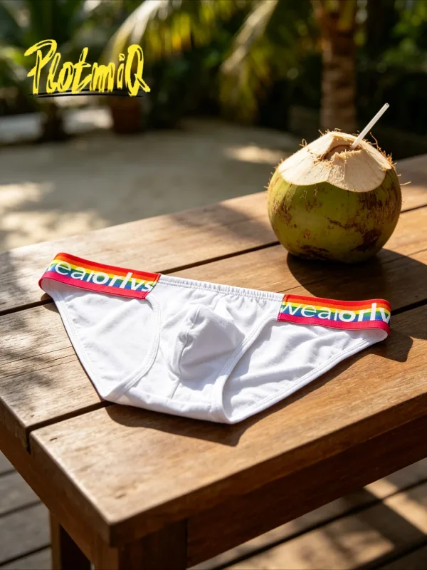 1PCS Slim Low Rise Men Cotton Briefs Heather Grey Rainbow Letter Waistband 3D Pouch Comfort Fashion Mens Underwear