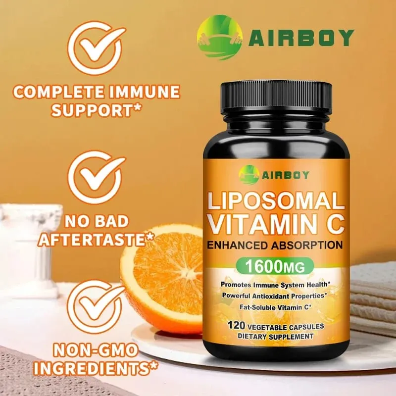 Liposomale vitamine C 1600 mg - Bevordert de productie van collageen Immuunondersteuning Krachtige antioxidant