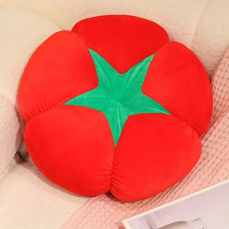 Kawaii Simulation Veggie Fruit Plush Cushion Persimmon Shiitake Mushroom Tomato Soft Decor Pillow For Bedroom Sofa Gift