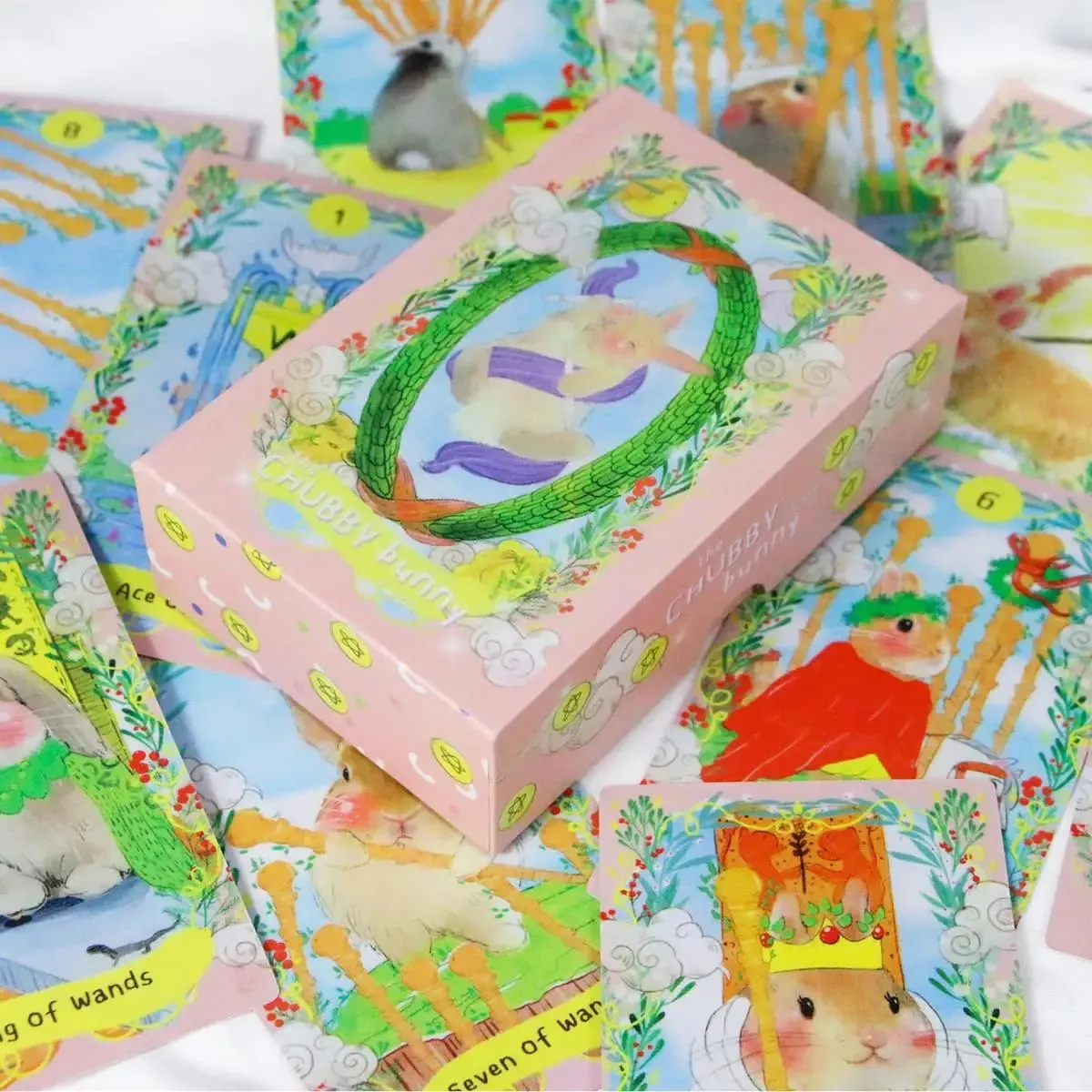 12*7 cm-es Chubby Bunny Tarot 78 lapos pakli aranyos nyuszikkal, 2,75 x 4,75 hüvelykes csomagolású merev doboz