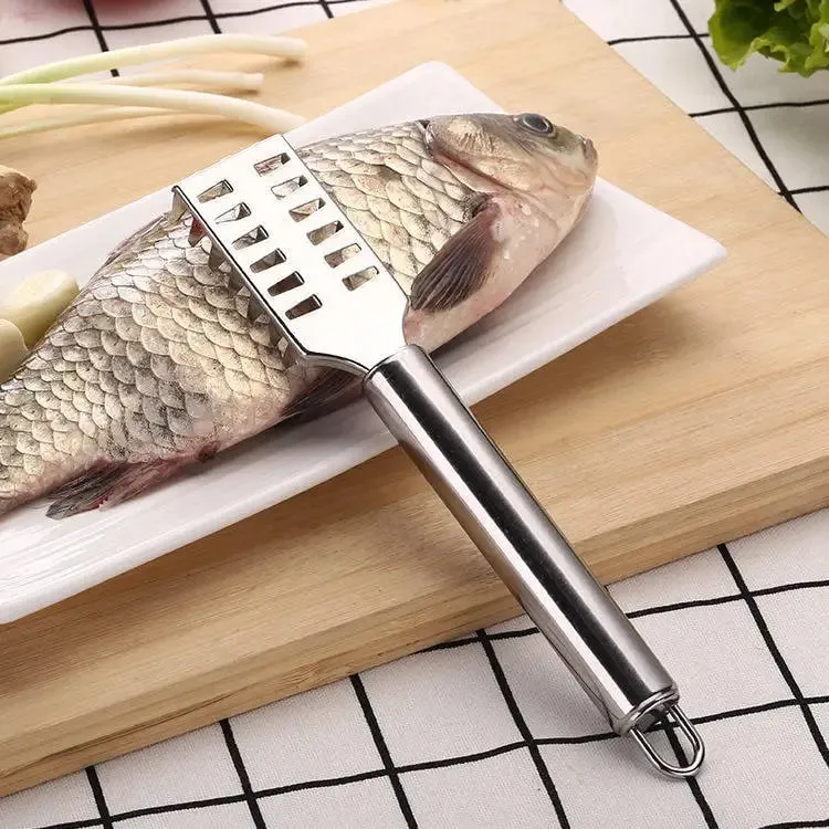Halkövető eltávolító rozsdamentes acél fröccsenésgátló kaparó ergonomikus csúszásmentes markolattal, rozsdamentes konyhai eszköz a halak tisztításához