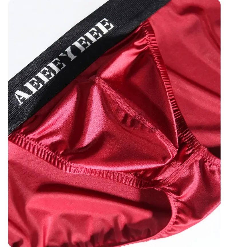 Men's Underwear Lightweight Ice Silk Wide-Waistband Low-Rise High-Cut Sexy Breathable Boxer Briefs with U-Shaped Front