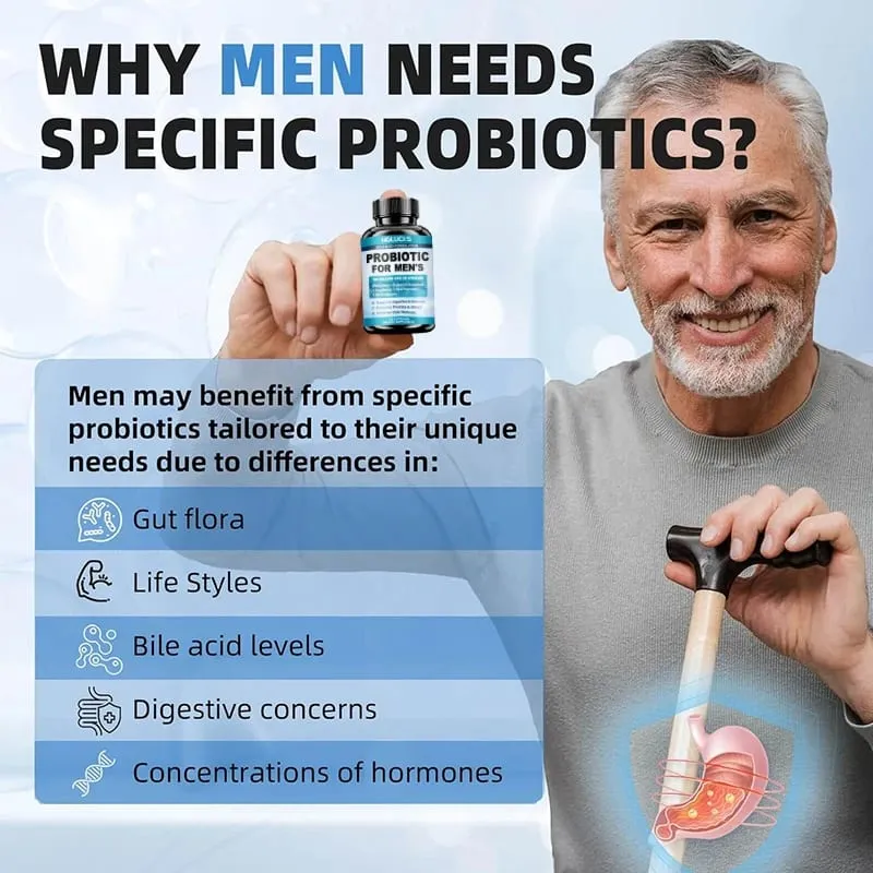 Advanced Men's Probiotic Supplement 100B CFU Prebiotic Fiber Enzymes Saw Palmetto Cranberry για την ευεξία των ούρων του προστάτη