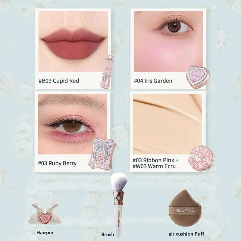 Flower Know Little Angel Collection Kotak Hadiah Makeup Eyeshadow Blush Cream Matte Lipstik Highlighter Kit Lengkap Semua Dalam Satu