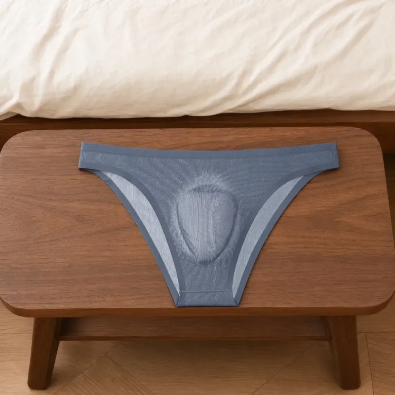 Soft Ice Silk Men's Triangle Panties Lingerie Breathable Men Thin Briefs Solid Color Large Size Underwear for Men Male