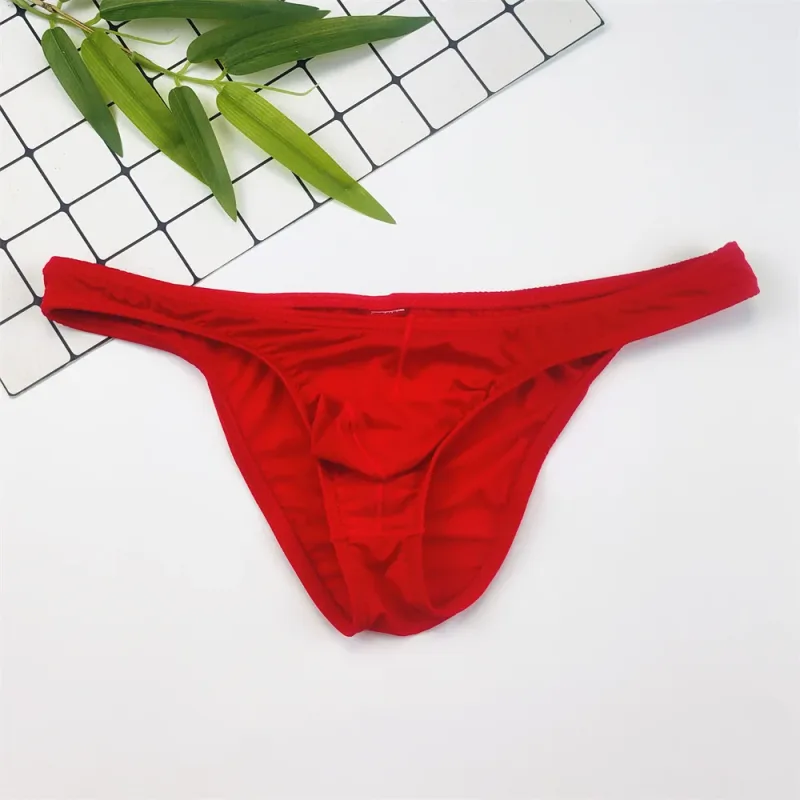 4PCS Men High Fork Briefs Mid Waist Elastic Ice Silk Brief Summer Underpants Ice Silk U Convex Pouch Male Underwear Silky Shorts