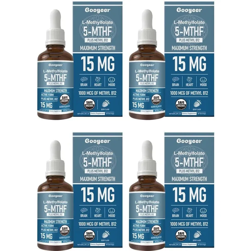 Googeer L-Methylfolate 5-MTHF טיפות נוזליות עם מתיל B12 15mg 1000mcg חוזק מקסימלי לב מוח תמיכת מצב רוח 60ml