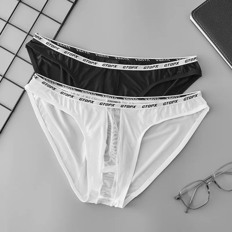 U Convex Pouch Low Waist Men\'s Briefs Transparent Mesh Underpants Thin Breathable Fabric Suitable for All Seasons