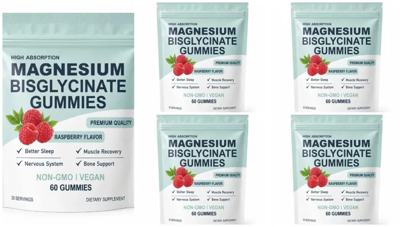 Υψηλής απορρόφησης Bisglycinate Magnesium Gummies Vegan Raspberry Flavor 60 Count Υποστήριξη Υγεία Μυϊκών Οστών Χωρίς ΓΤΟ χωρίς γλουτένη