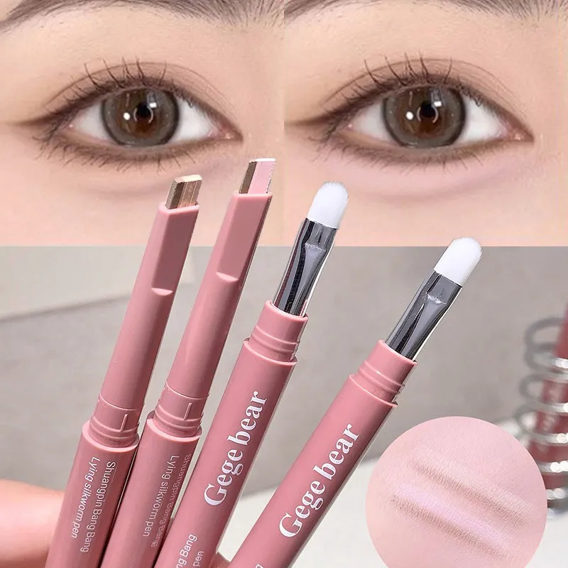 Double Ended Lying Silkworm Pencil 2 in1 Highlighter Nude Lower Eyelid Contour Aegyo-sal Eyeliner Makeup Stick with Detail Brush — image 4