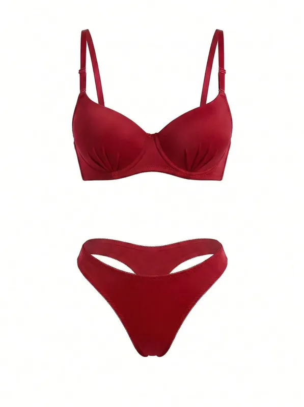 Red Lace-Free Bra Set 3D Molded Cups Enc