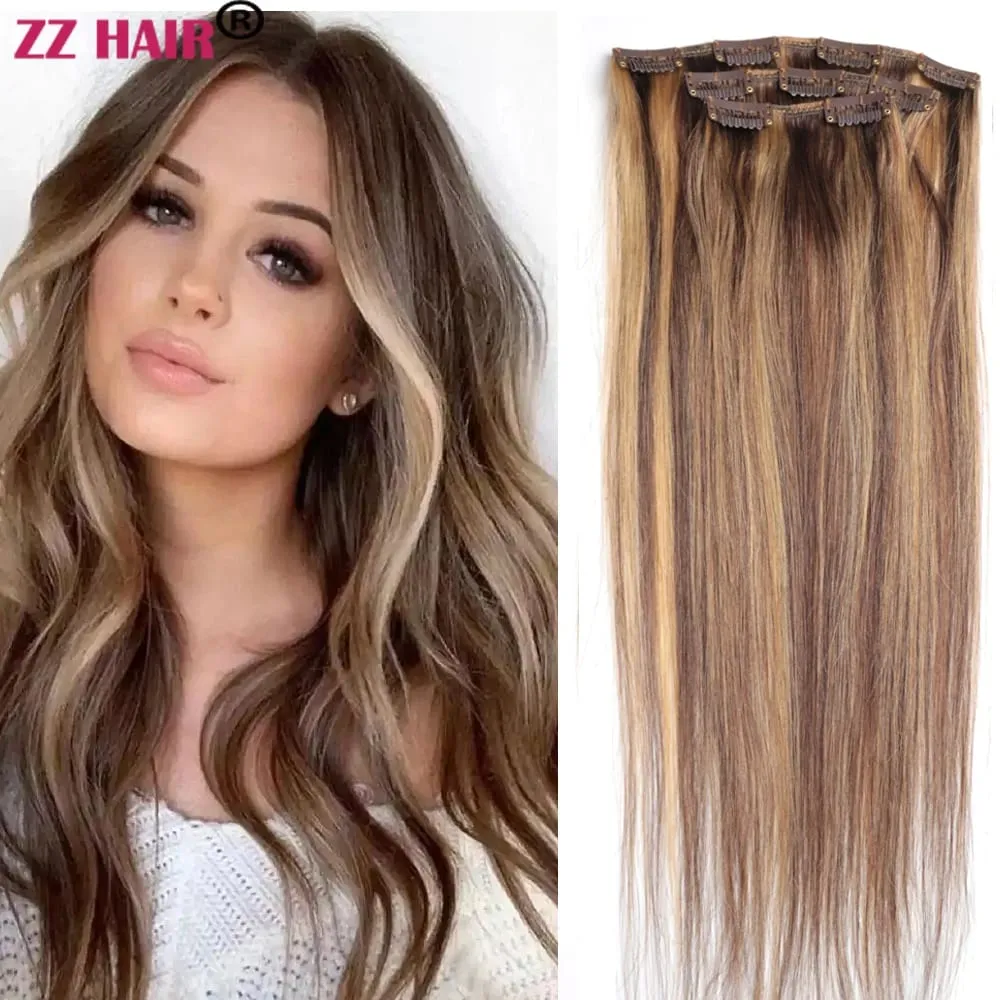 קליפסים ב-100% תוספות שיער אנושי רמי 16"-28" 3 יחידות סט 100 גרם-200 גרם שלוש חתיכות 1x20 ס"מ 1x15 ס"מ 1x10 ס"מ טבעי ישר ZZHAIR