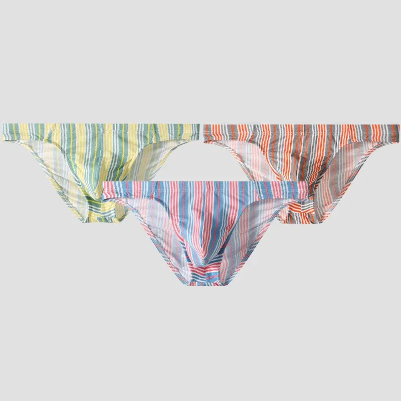 Sexy Men Briefs Cotton Male Breathable Comfortable U Bulge Pouch Underwear Mid Waist Striped Panties Hombre Soft Youth Undies