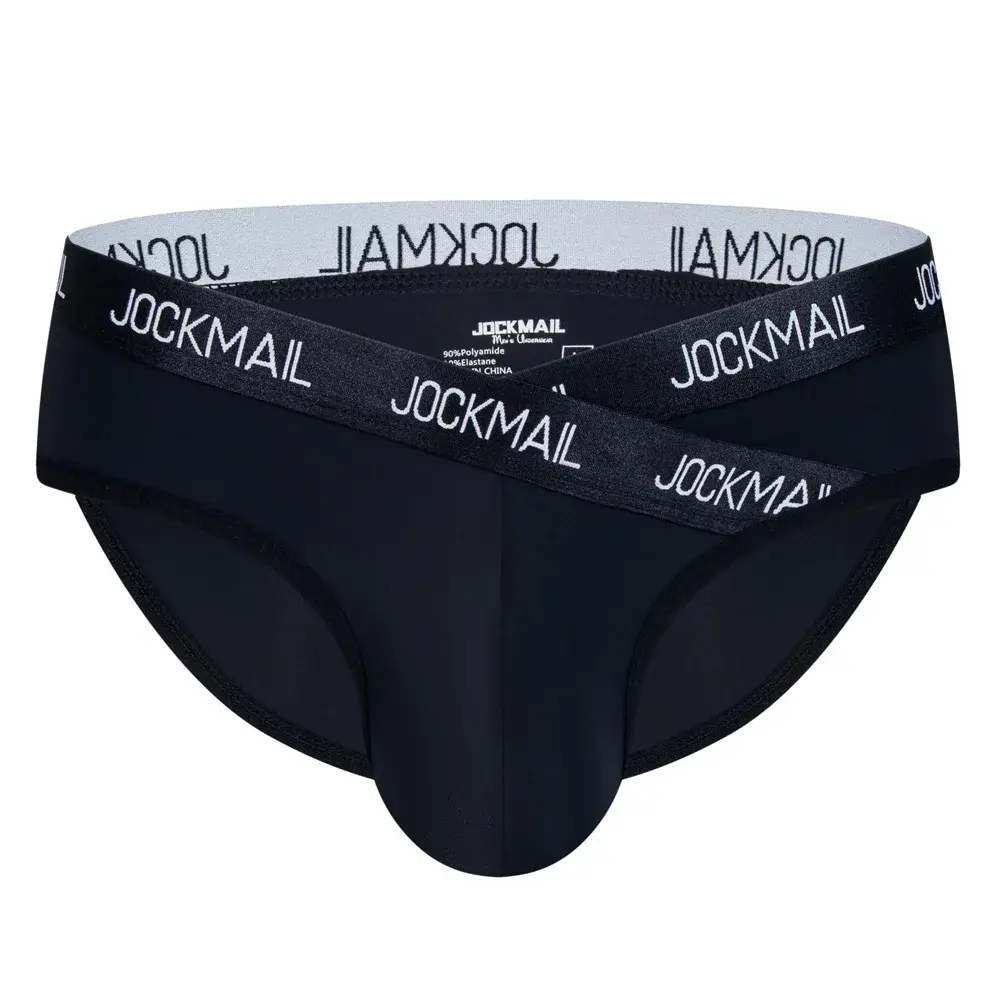 Jockmail Mens Underwear Low Waist Sexy Letter Sports Breathable Summer Ice Silk Briefs Big Bag Nylon Solid Color Man Panties