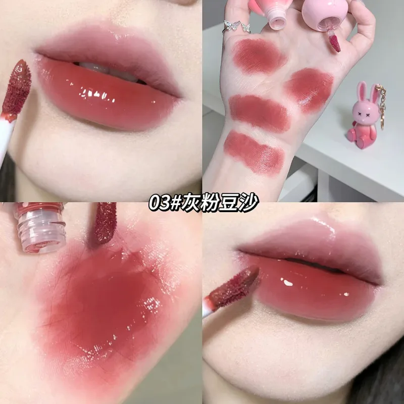 ארנב חמוד Mirror Lip Glaze מחזיק מפתחות שפתון שפתון עמיד למים גלוס עמיד למים כוס טפלון נשים קוסמטיקה שפתיים 6 צבעים