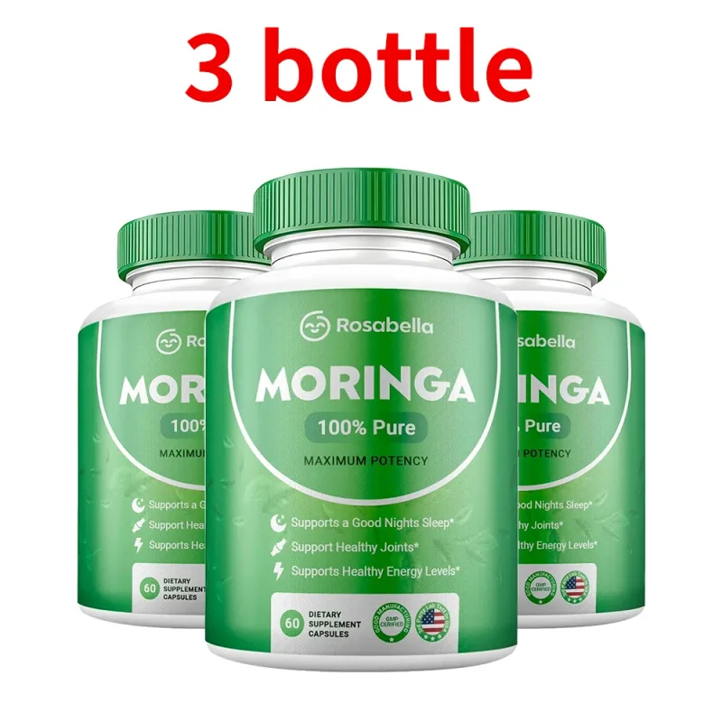 Moringa Capsules - Pure Moringa Powder Energy Skin Immune & Gut Health Natural Green Superfood Supplement - 60 Count