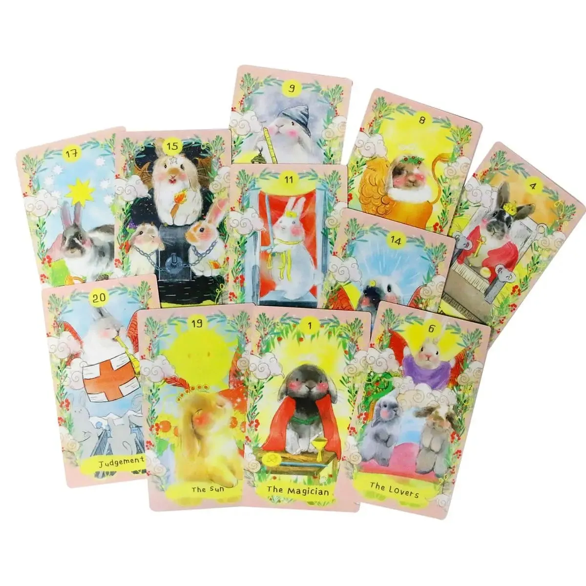 12*7 cm-es Chubby Bunny Tarot 78 lapos pakli aranyos nyuszikkal, 2,75 x 4,75 hüvelykes csomagolású merev doboz