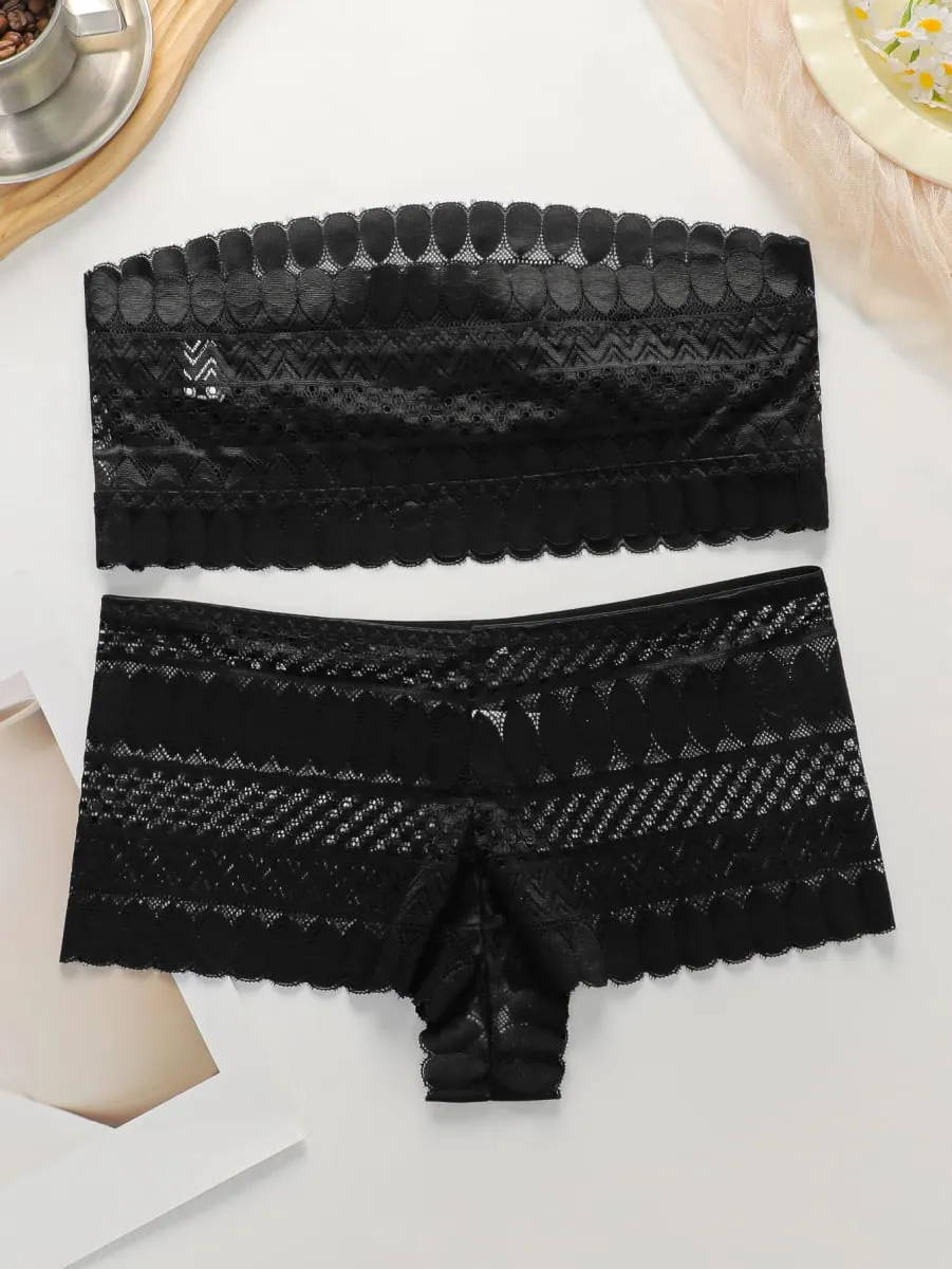 Vezeték nélküli pánt nélküli bralette szett, csipke, párnázott, varrat nélküli Push Up melltartó és bugyi szett nőknek, kényelmes menyasszonyi fehérnemű szett
