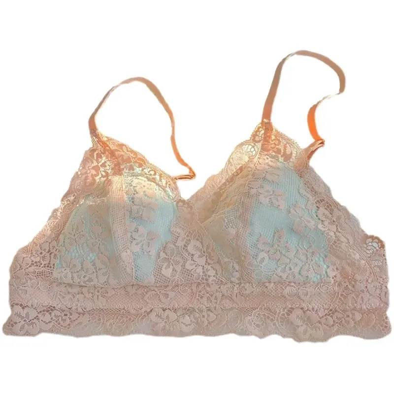 Γαλλικό καλοκαιρινό Bralette - Ασύρματο σουτιέν Push-Up για μικρό στήθος εξαιρετικά λεπτό τριγωνικό κύπελλο & σέξι σετ εσωρούχων & σέξι Tushy