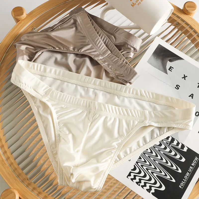 Luxury Satin-like Men Underwear Ice Silk Thin Smooth Briefs Sexy Breathable Underpants U Bulge Pouch Quick Drying Panties Cuecas