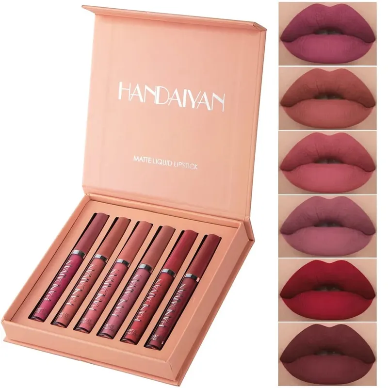 6 τμχ/Σετ Lip Gloss μακράς διαρκείας αδιάβροχο ματ απόχρωση χειλιών αντικολλητικό Κύπελλο υγρό κραγιόν Κουτί δώρου Καλλυντικά Μακιγιάζ
