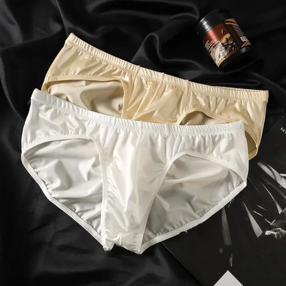 Underpants Low Waist Male Underwear Ice Silk Glossy Shiny Satin Silk Briefs Bulge Pouch Lingerie Men's Triangle Panties Daily