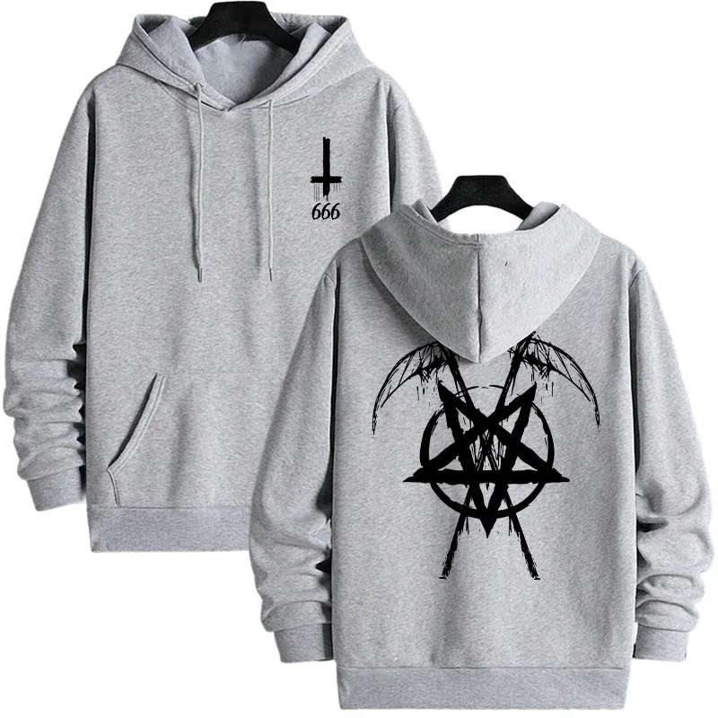 2025 Trendy Mens Hooded Sweatshirts Satan Pentagram Print Autumn Winter Casual Sportswear Urban Fashion Hoodies Male Top Outwear — image 3