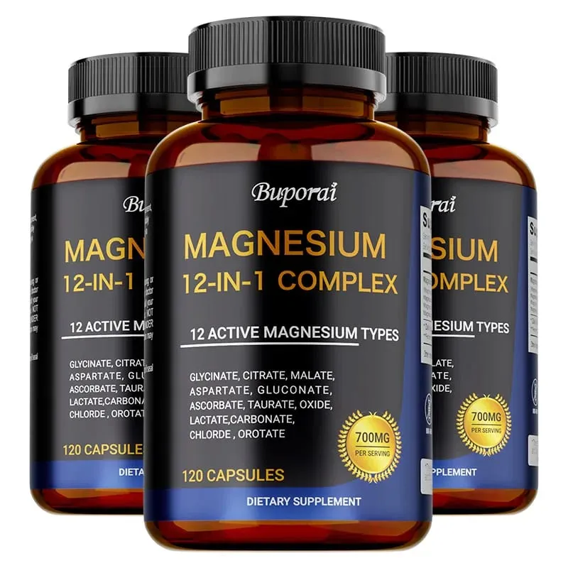 Magnesium Complex Capsules - Support Muscle Bone Heart Health Improve Sleep Stress & Anxiety Relief - Dietary Supplement