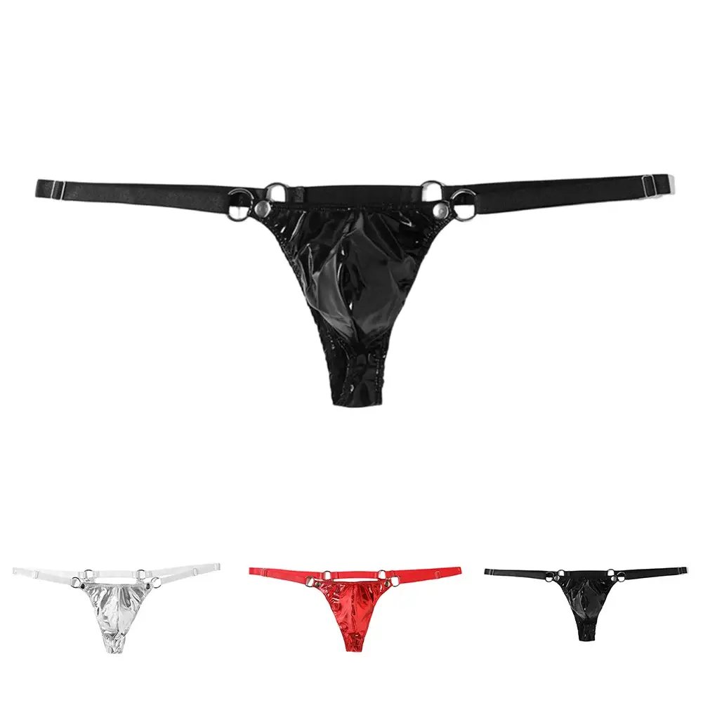 1pc Men Patent Leather G-String Sexy Thong V-back Low Ring Rise T-back Bulge Pouch Lingerie Underwear Gay Sissy Hot Clubwear