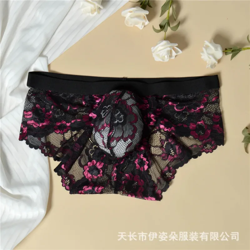 Lace Sexy Underwear Smooth Mens Pouch Panties Perspective Thin Floral Man Briefs Temptation Mesh Low Rise Breathable Underpants