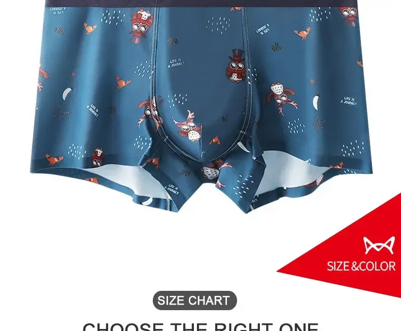 MiiOW 4Pcs Animal Print Boxershorts Cotton Underpants Sexy Men Underwear Boxers Shorts Breathable Plus Boxer Soft Male Panties