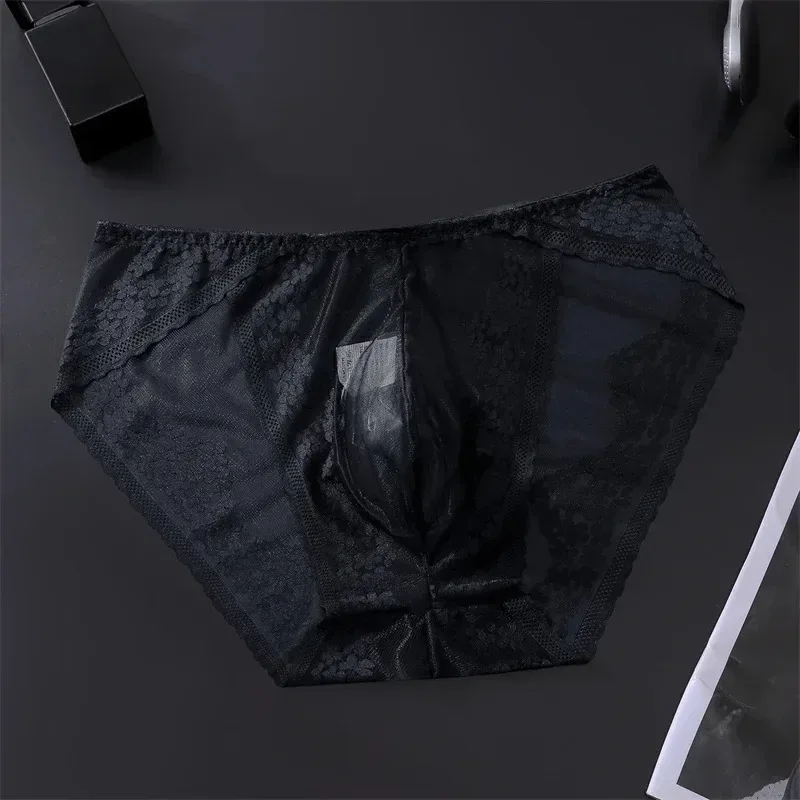 Men Ice Silk Lace Underwear 3D Convex Bag Plus Size Sexy Lingerie Calzoncillos Hombre Tangas Breathable Male Sleepwear
