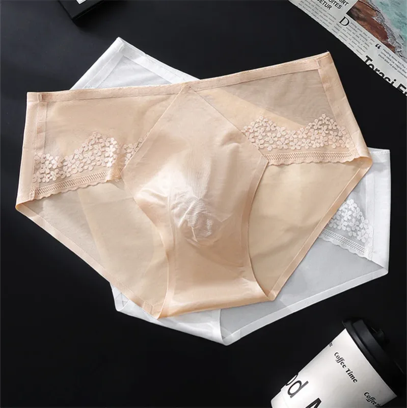 Thin men's underwear ice silk cuecas masculino 3D punching sexys tøy men cueca die splicing without trace calzoncillos hombre